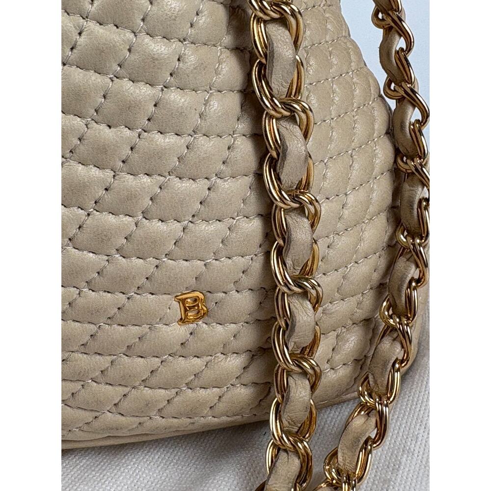 VTG Bally Leather Shoulder Bag Quilted Soft Beige Chain Strap Handbag Purse ECU - Picture 2 of 14
